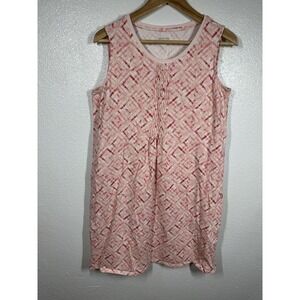 Lands' End Shirt Womens Medium‎ Petite 10-12 Pink White Sleeveless Tunic Pleated